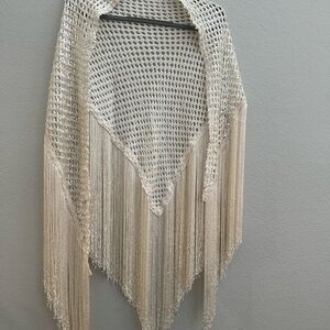 Cream Fringe Knit Shawl